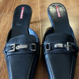 Prada Sport Leather Grosgrain Trim Mules